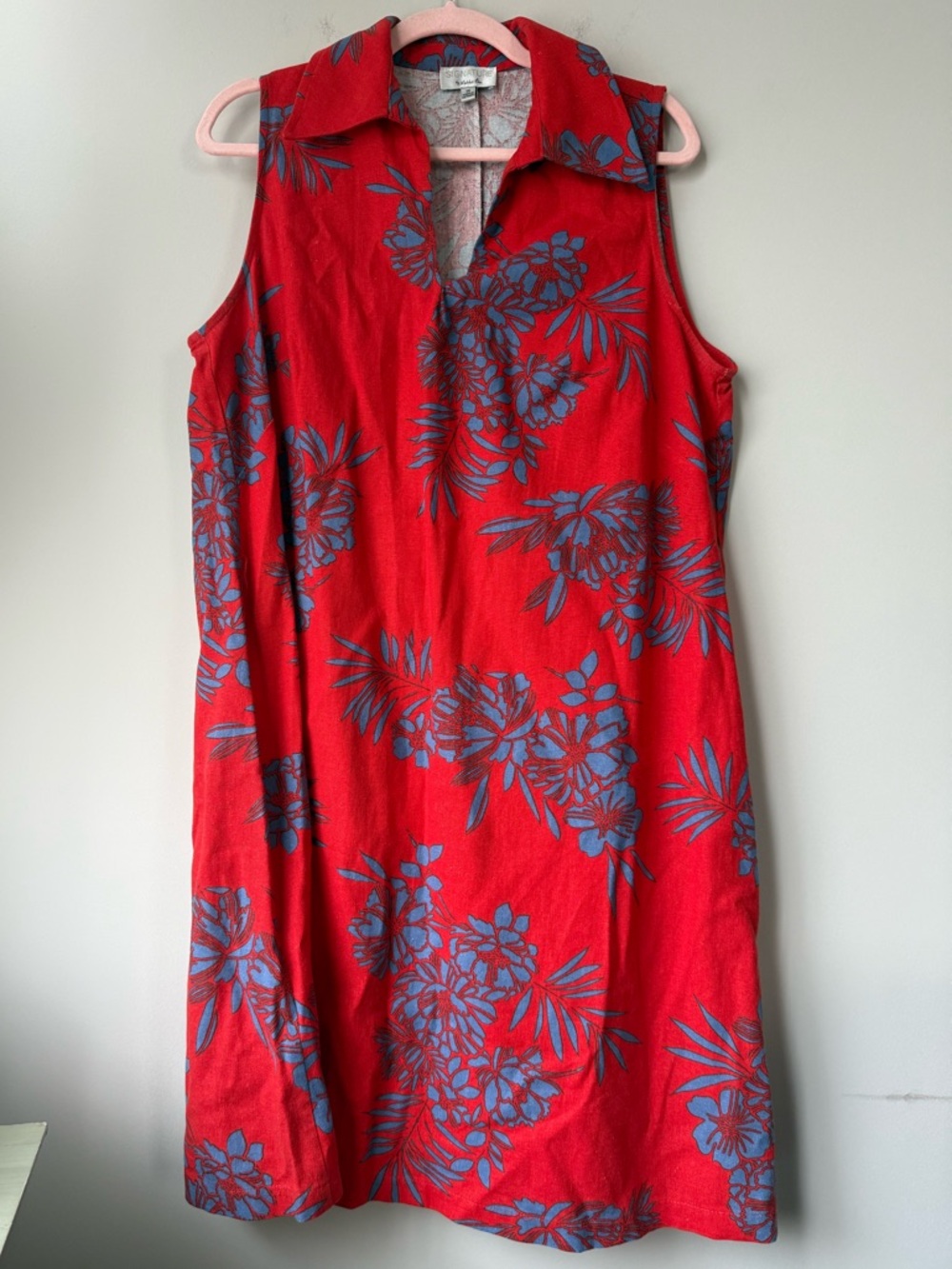 Signature by  Robbie Bee Linen Dress in Red and Blue - Size 1X